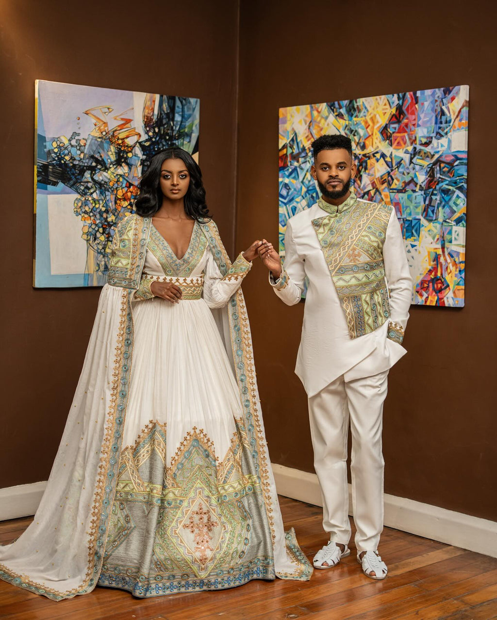 MATCHING HABESHA DRESS AND SUIT | ETHIOPIAN COUPLE ATTIRE | MODERN TRADITIONAL DESIGN