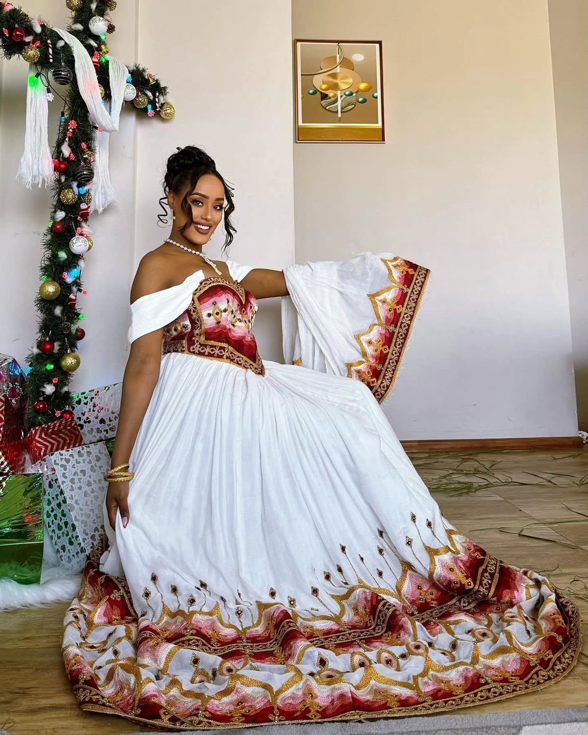 TIRUGENZEB ETHIOPIAN WEDDING DRESS | MULTICOLORED HABESHA KEMIS | HABESHA DRESS FOR WEDDING