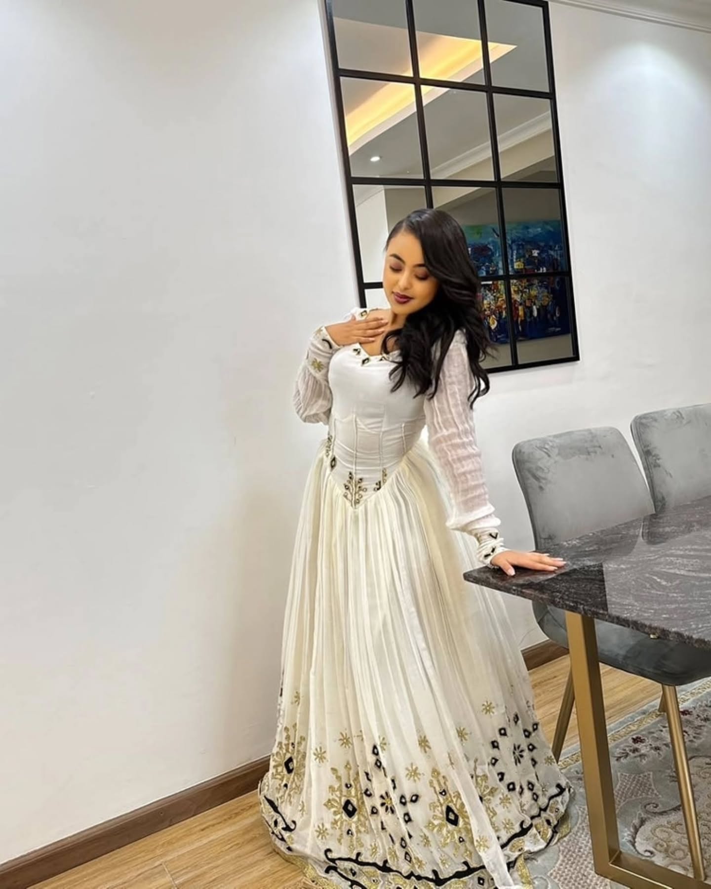LILI ELEGANT WHITE HABESHA KEMIS | TRADITIONAL ETHIOPIAN CLOTHING | STYLISH HABESHA DRESS