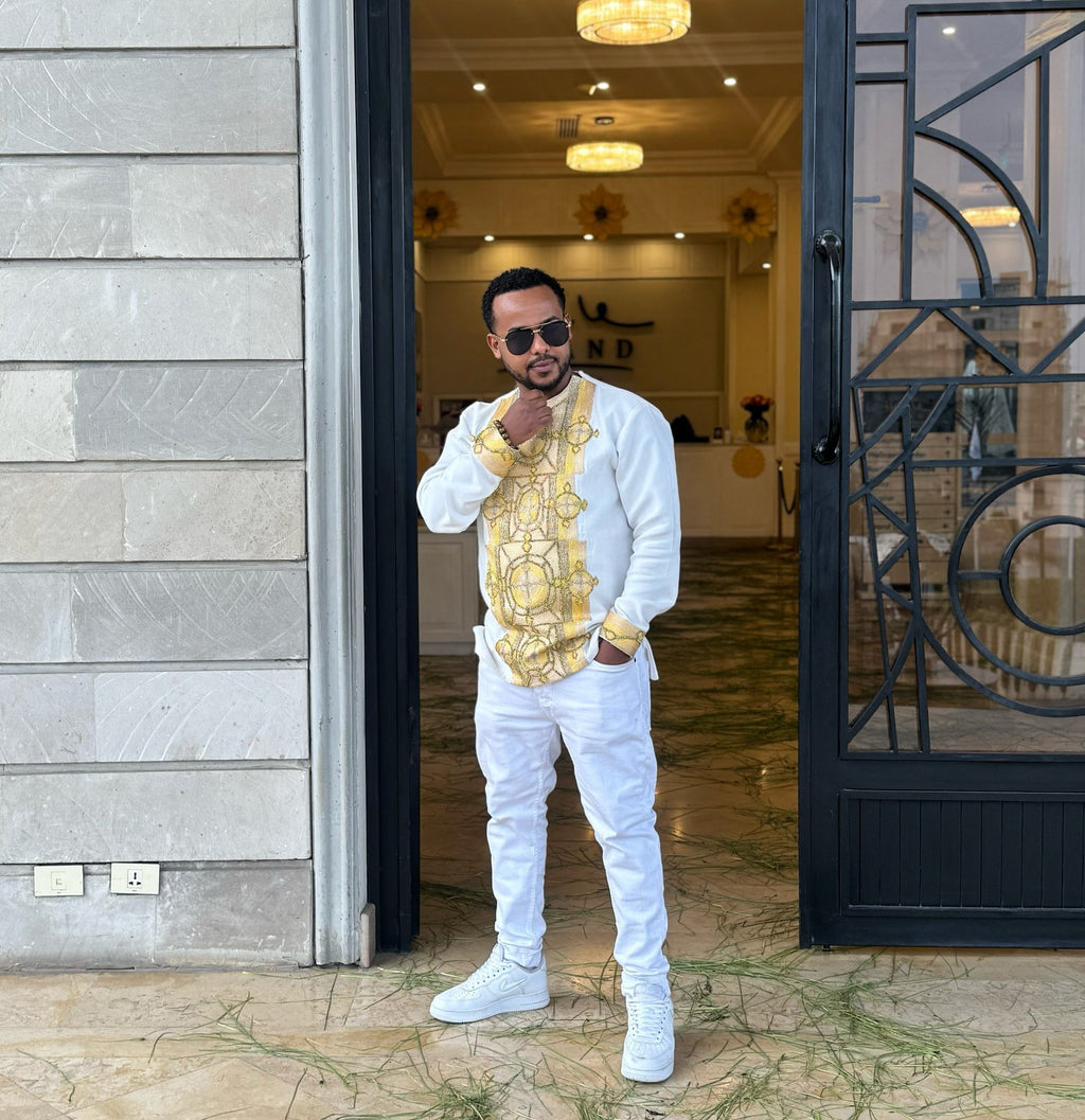 ETHIOPIAN MEN’S TRADITIONAL SHIRT | HANDMADE HABESHA EMBROIDERED CLOTHING