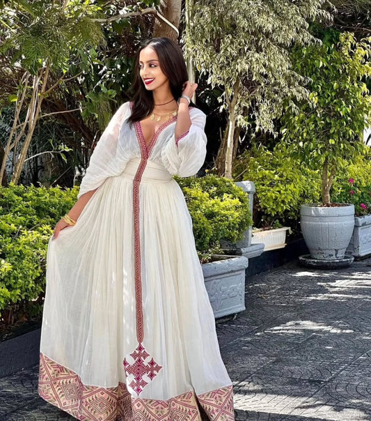 CROSS EMBROIDERY HABESHA DRESS, ETHIOPIAN TRADITIONAL DRESS AND HABESHA KEMIS