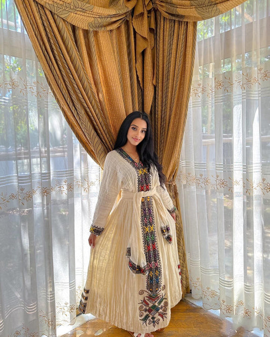 LONG SLEEVE HABESHA KEMIS, TRADITIONAL ETHIOPIAN DRESS AND HABESHA CLOTH DRESS