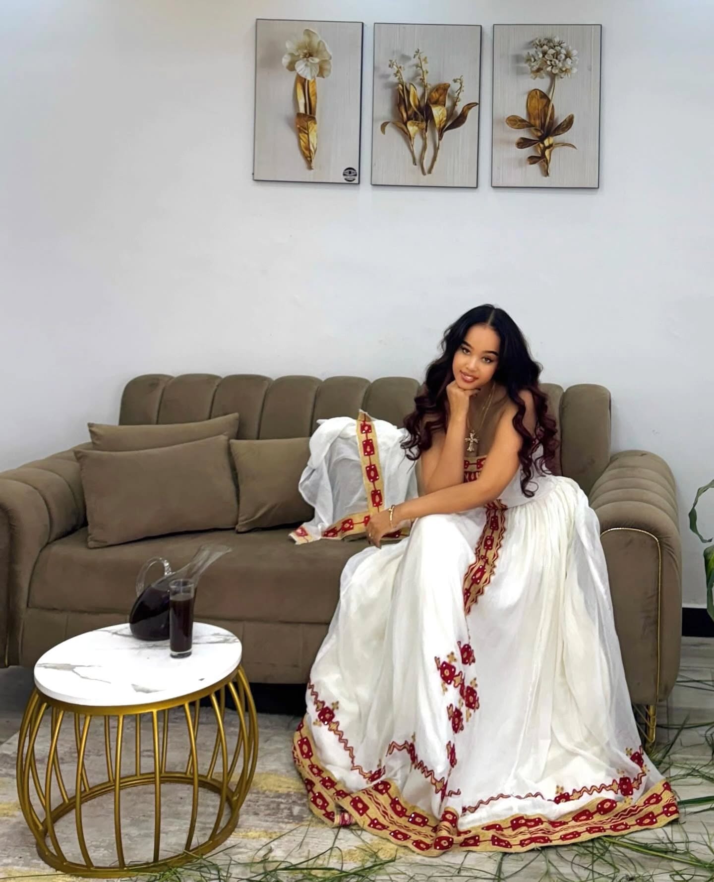 YEZINA STRAPLESS HABESHA KEMIS | MODERN ETHIOPIAN CLOTHING | RED EMBROIDERED HABESHA DRESS