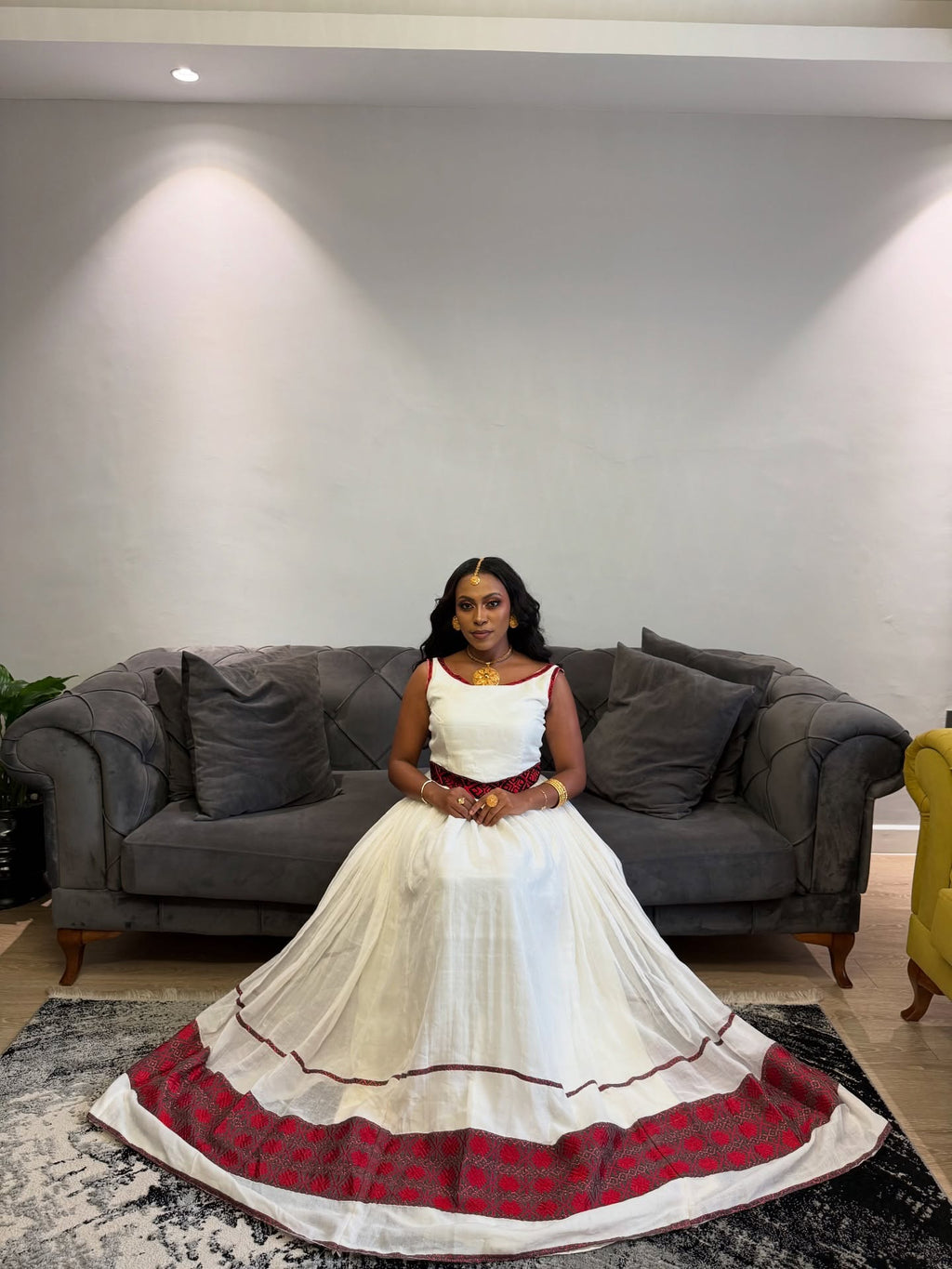 FIRDOS ERITREAN DRESS | RED PATTERN HABESHA KEMIS | FESTIVE HABESHA DRESS