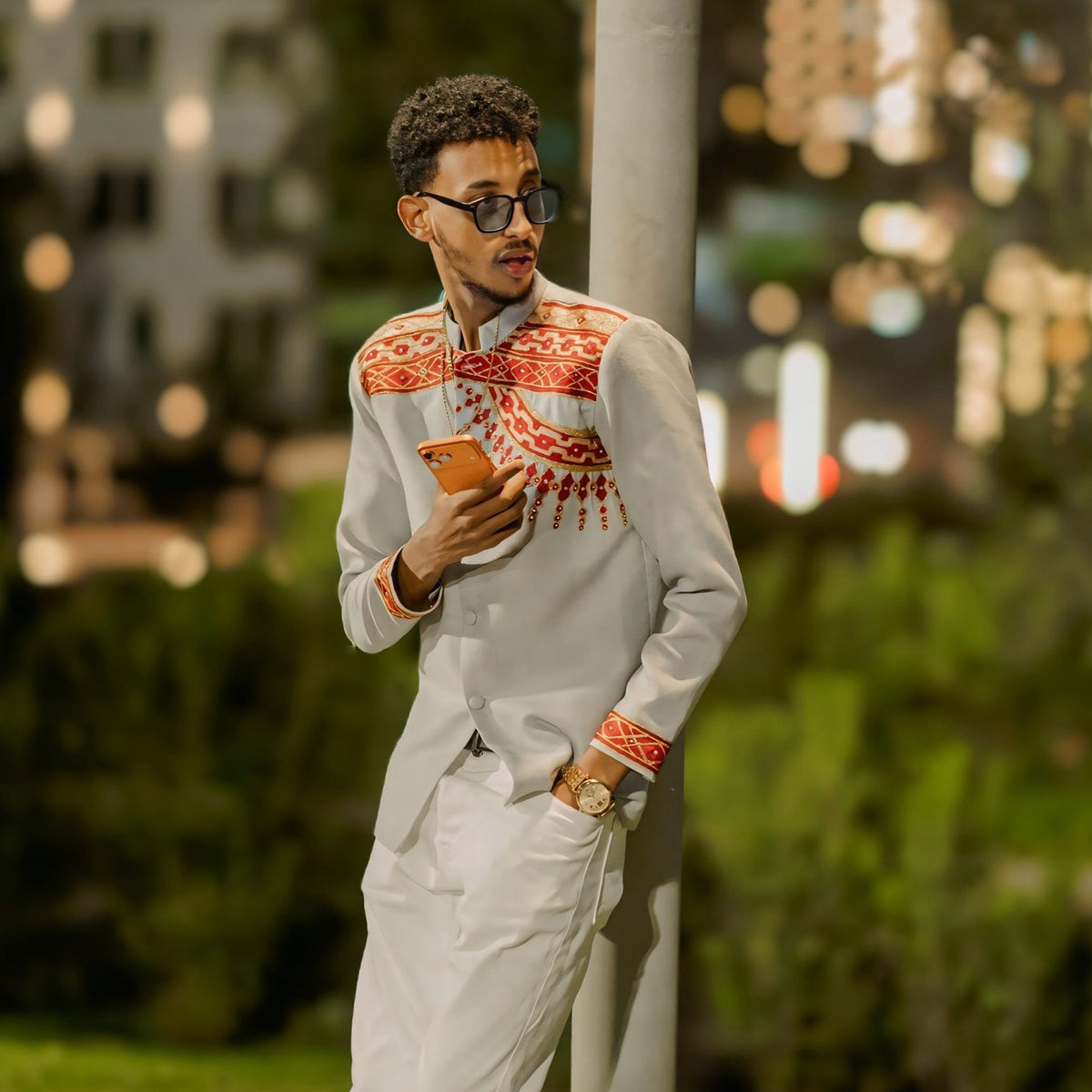 ANANIYA HANDWOVEN MEN’S SHIRT | HABESHA STYLE OUTFIT | RED EMBROIDERED ETHIOPIAN CLOTHING