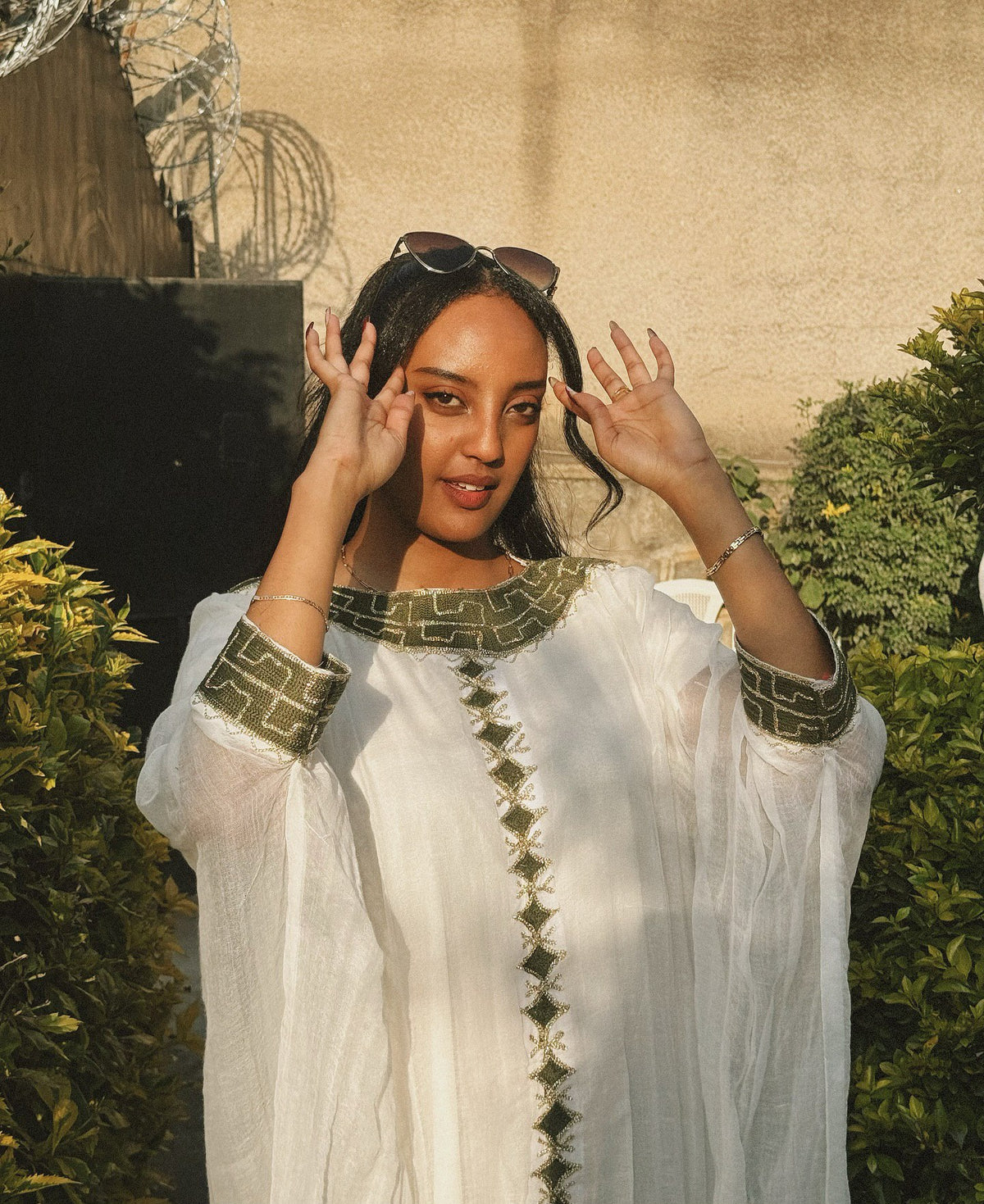 SOLIYANA HABESHA KEMIS WITH GREEN EMBROIDERY | ELEGANT HABESHA DRESS | TRADITIONAL ETHIOPIAN CLOTHING STYLE