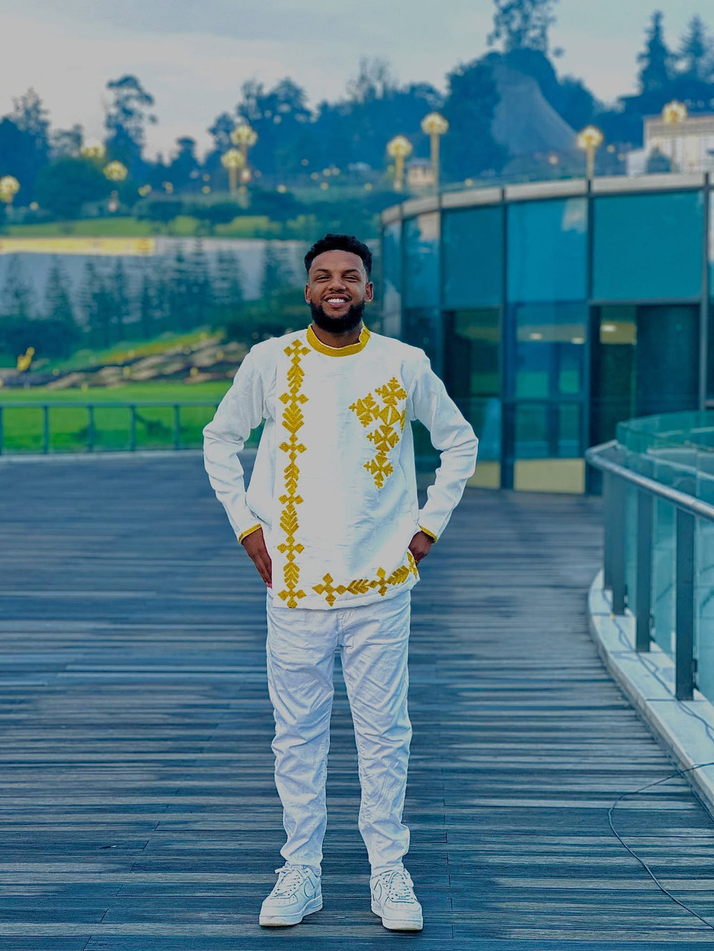 KALEAB MEN’S GOLDEN EMBROIDERY HABESHA SHIRT | ETHIOPIAN & ERITREAN TRADITIONAL ATTIRE | MEN'S OUTFIT