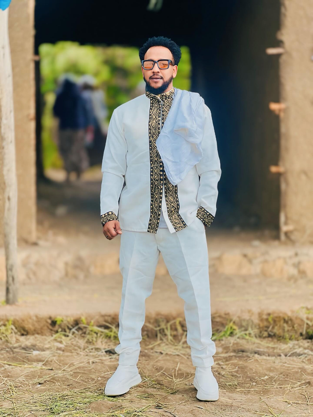 TEMESGEN MEN’S HABESHA SHIRT AND PANTS SET WITH NETELA | ETHIOPIAN TRADITIONAL MEN’S CLOTHING | MEN'S OUTFIT