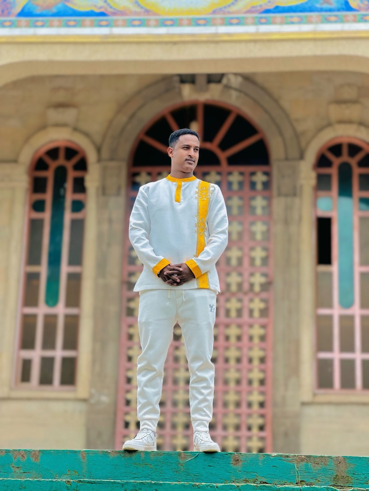 MEN’S HABESHA SHIRT WITH YELLOW EMBROIDERY – ETHIOPIAN TRADITIONAL MEN’S CLOTHING