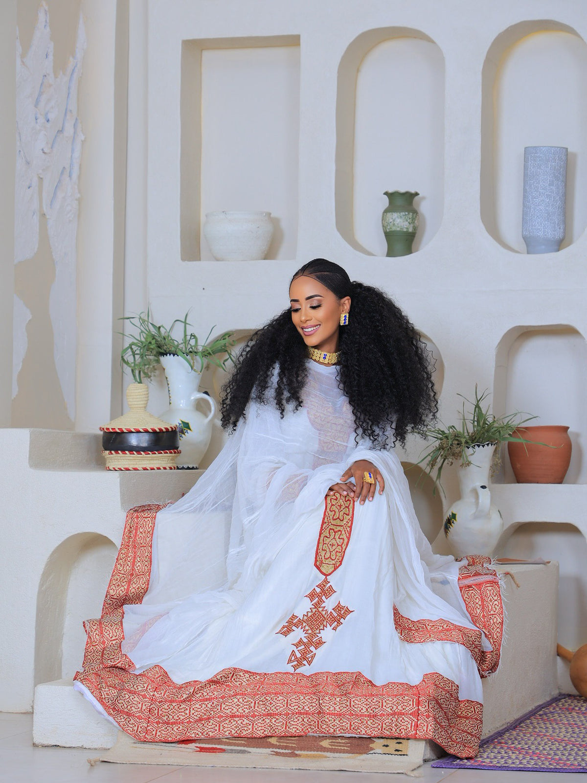 MASTEWAL LONG SLEEVE HABESHA DRESS | HABESHA KEMIS WITH CROSS EMBROIDERY | TRADITIONAL ETHIOPIAN CLOTHING