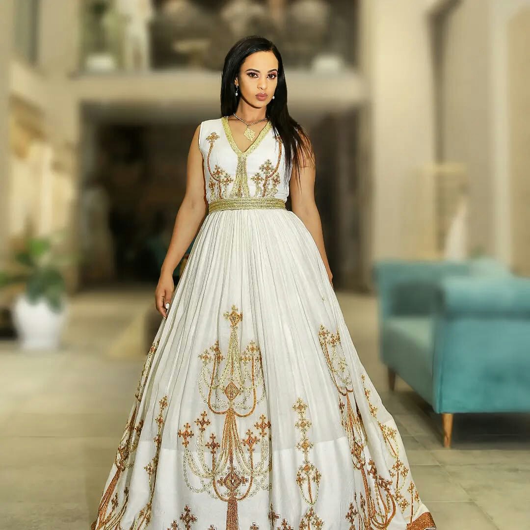 ROYAL ETHIOPIAN WEDDING DRESS | ELEGANT TRADITIONAL ETHIOPIAN DRESS MADE FROM HABESHA CLOTH