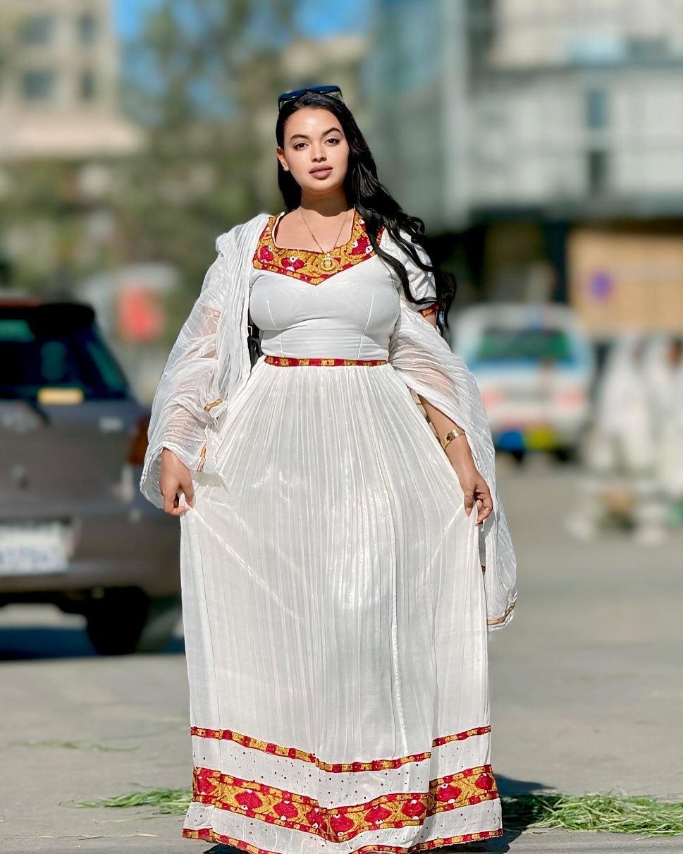 HANICHA RED AND GOLD EMBROIDERY HABESHA KEMIS | STUNNING TRADITIONAL ETHIOPIAN CLOTHING | EXQUISITE HABESHA DRESS FOR WOMEN