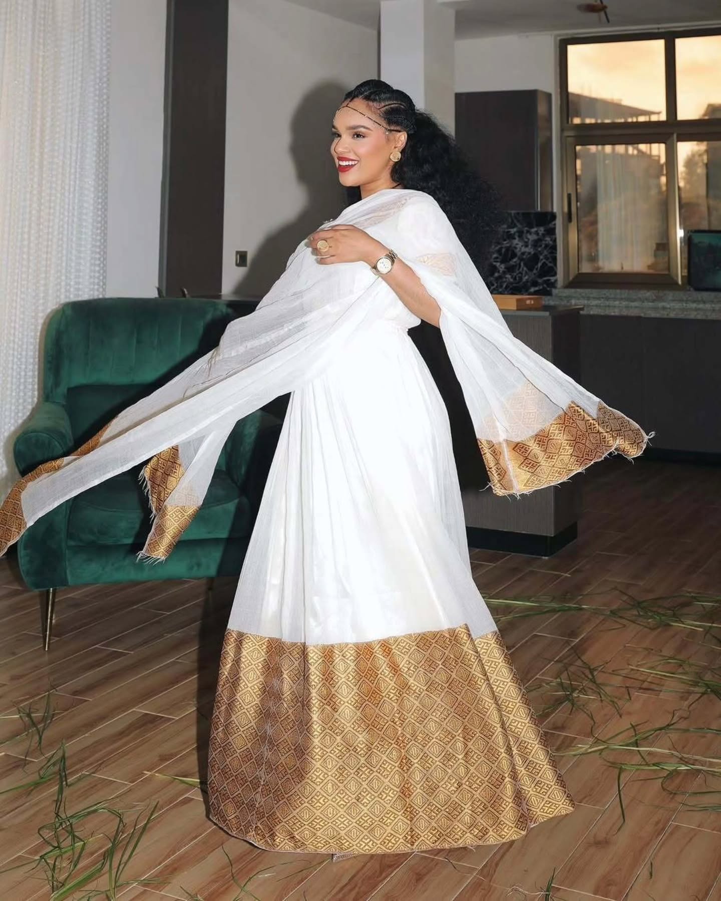 MILLEN GOLDEN ELEGANCE HABESHA KEMIS | LUXURIOUS TRADITIONAL ETHIOPIAN CLOTHING | GRACEFUL HABESHA DRESS