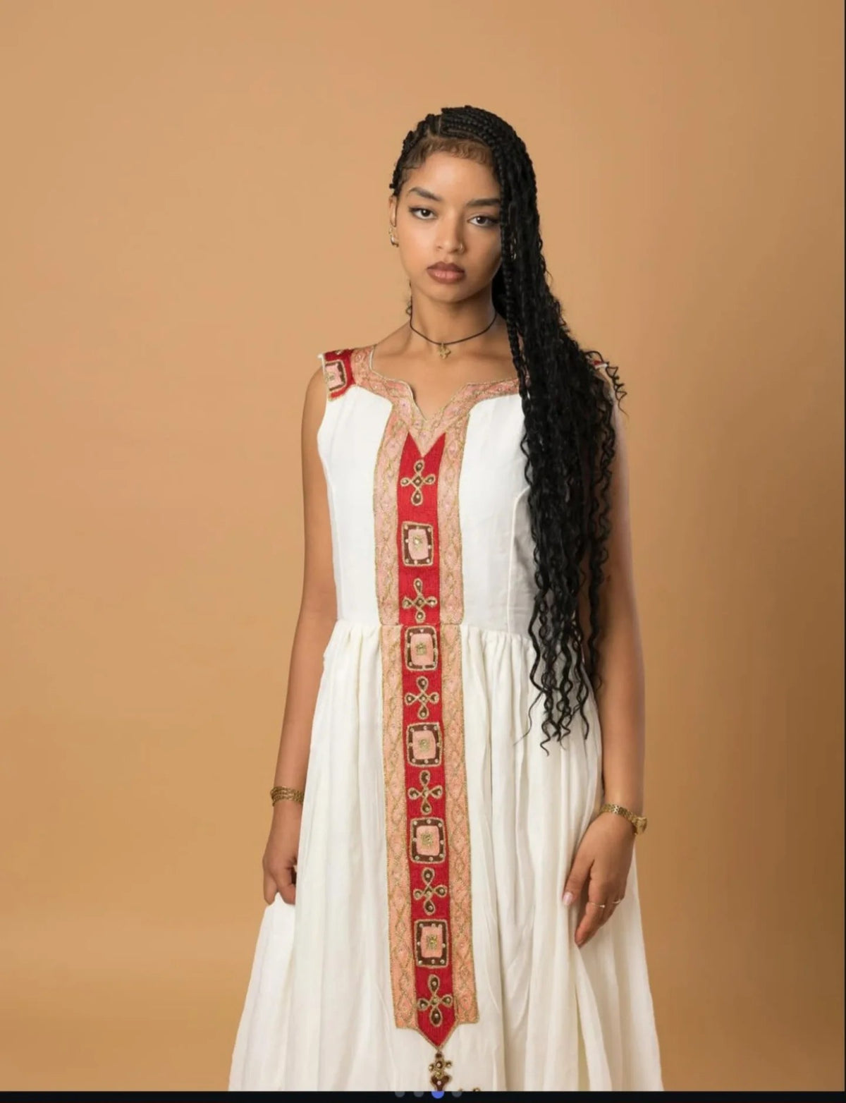 AYNU SLEEVELESS HABESHA DRESS | SIMPLICITY IN TRADITIONAL ETHIOPIAN CLOTHING | RED EMBROIDERY HABESHA KEMIS