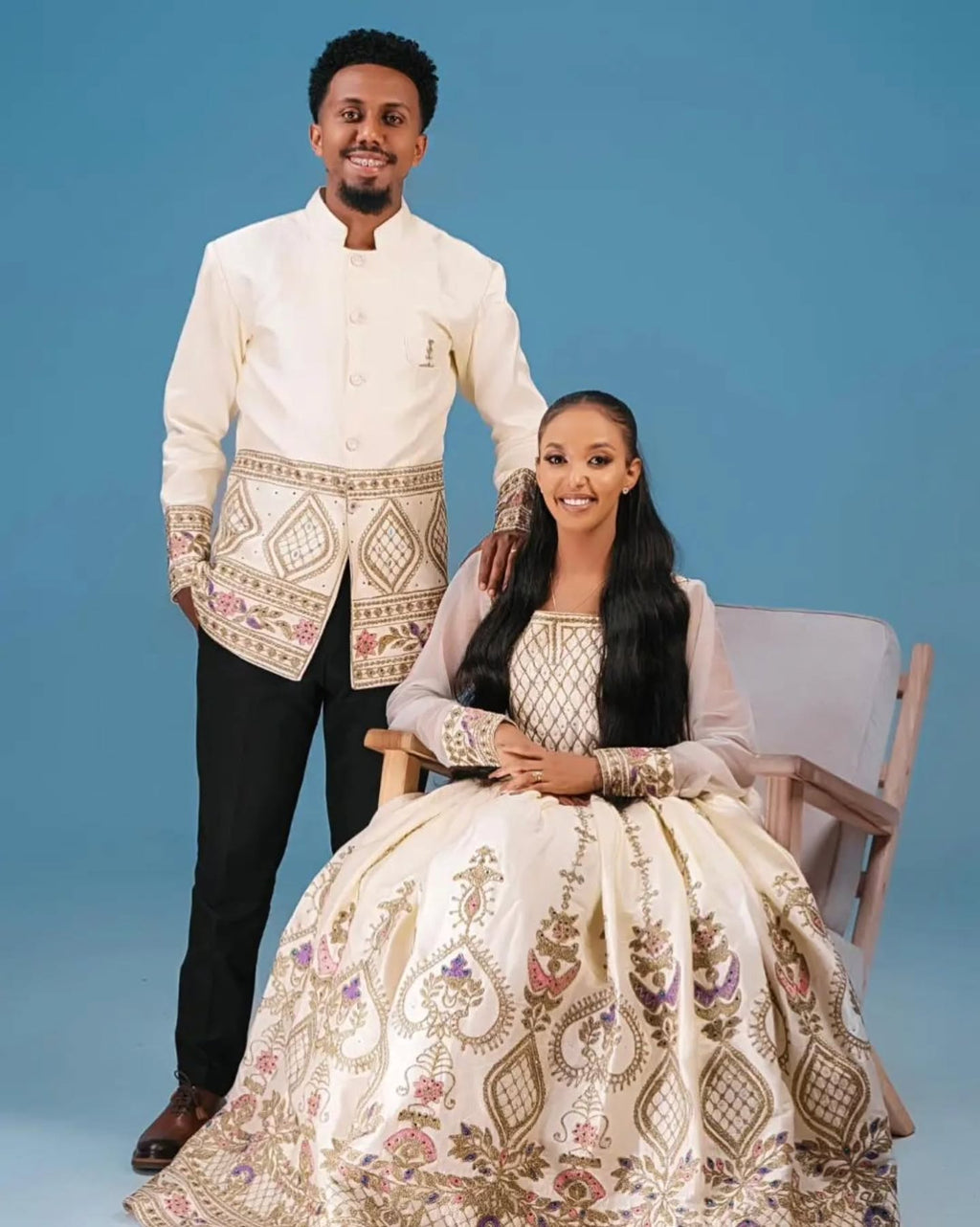 HABESHA KEMIS COUPLE SET - ETHIOPIAN TRADITIONAL COUPLE WEAR - HABESHA DRESS