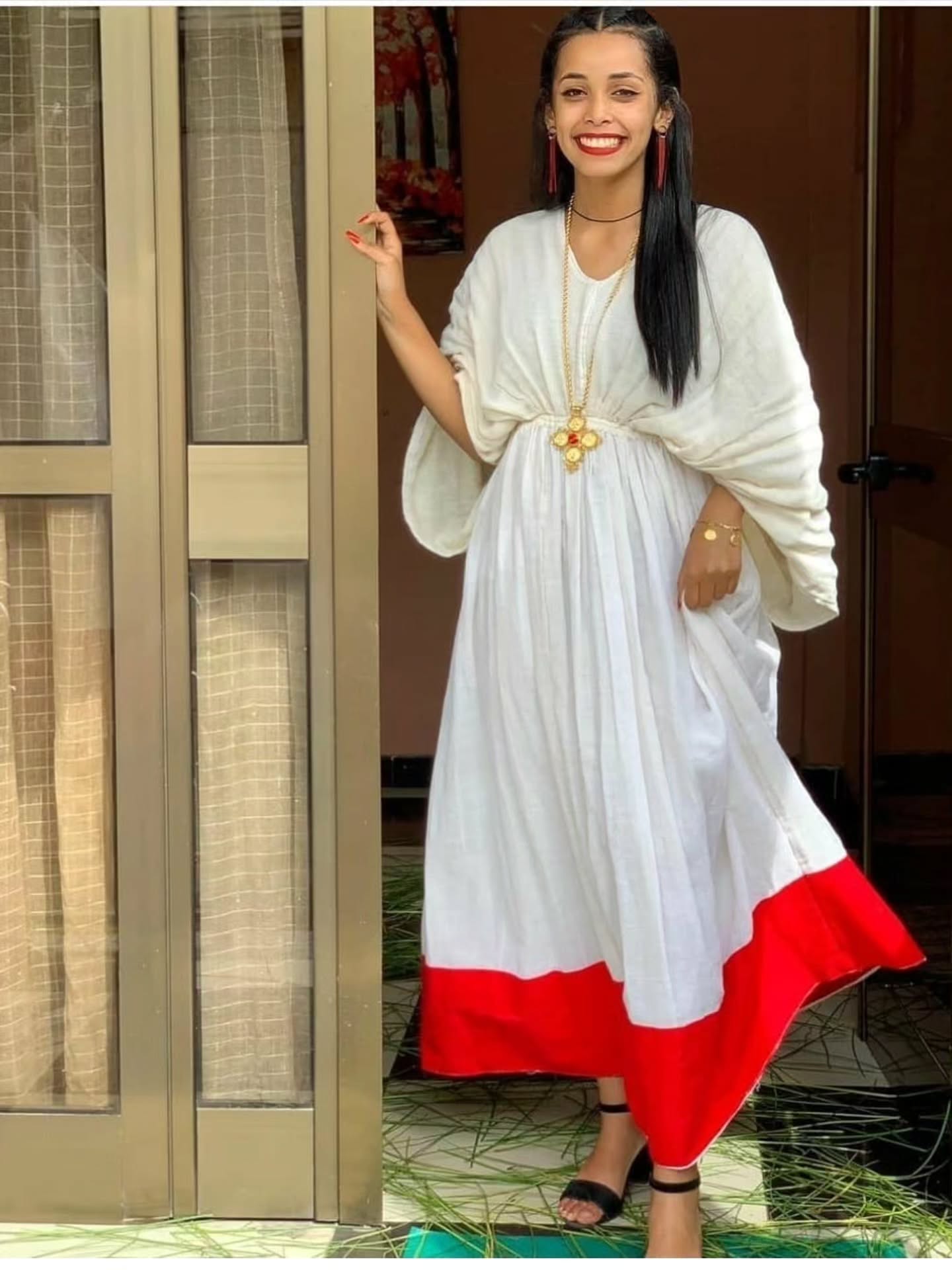 MINTAMIR GRACEFUL HABESHA DRESS | STUNNING TRADITIONAL ETHIOPIAN DRESS DESIGN | RED PATTERN HABESHA KEMIS