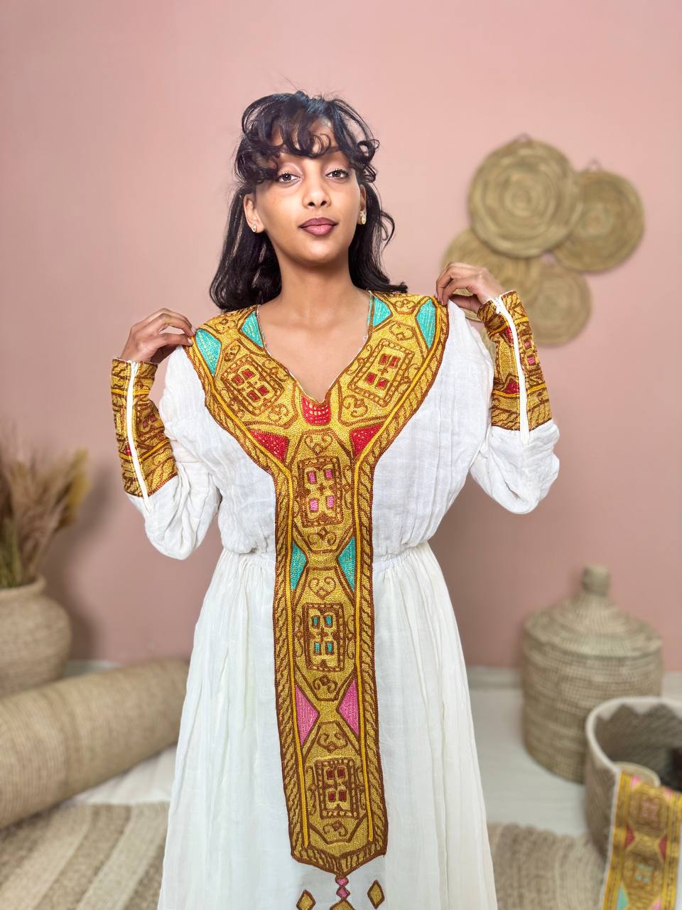 HAREGWA LONG SLEEVE HABESHA KEMIS | HABESHA DRESS IN CLASSIC ETHIOPIAN TRADITIONAL CLOTHING STYLE | HABESHA DRESS