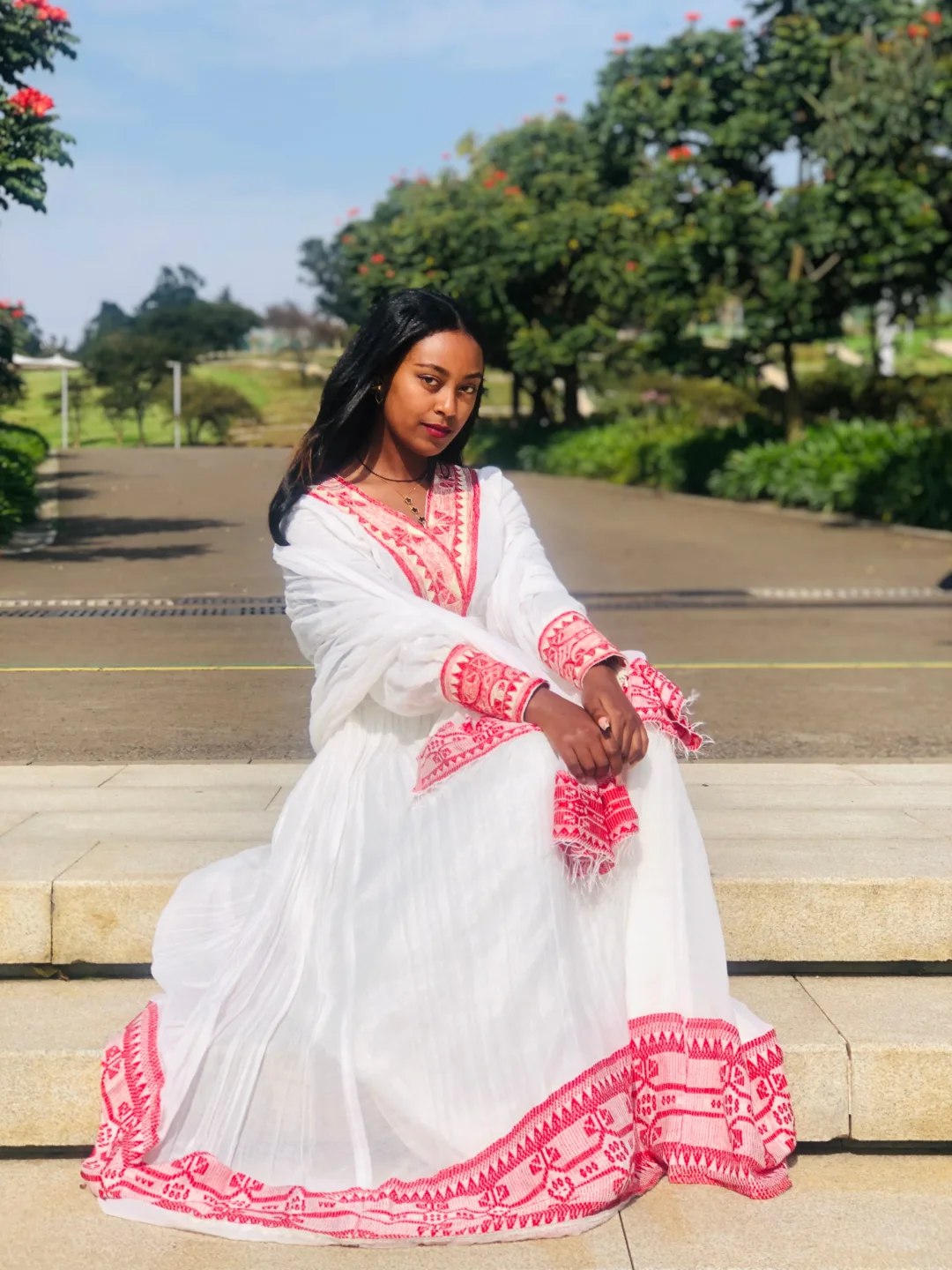 AWET RED WOVEN HABESHA KEMIS | HABESHA DRESS COLLECTION | ETHIOPIAN TRADITIONAL DRESS