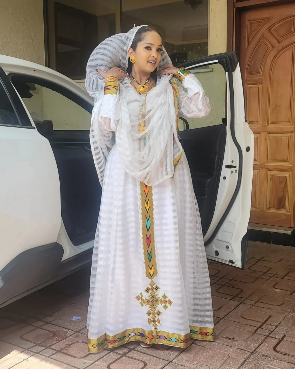 SEGEN MULTICOLOR EMBROIDERY HABESHA DRESS | ETHIOPIAN DRESS | TRADITIONAL HABESHA KEMIS