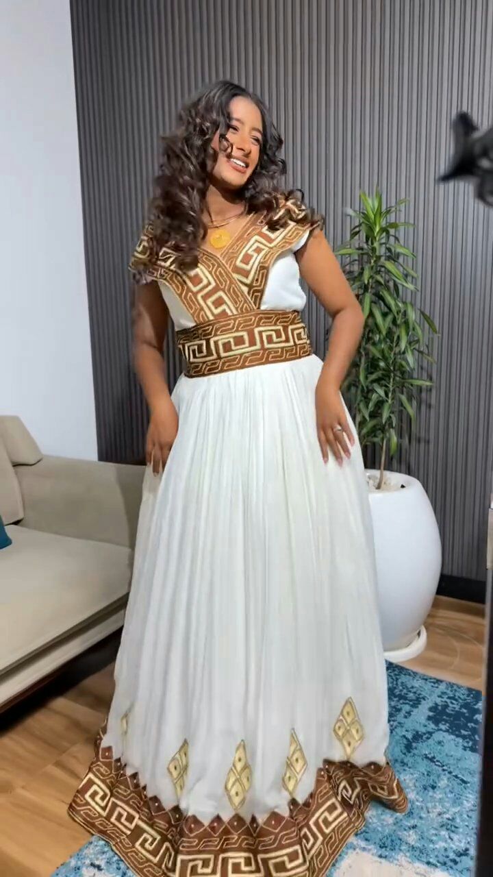 ROYAL, BROWN-PATTERNED HABESHA KEMIS DESIGN