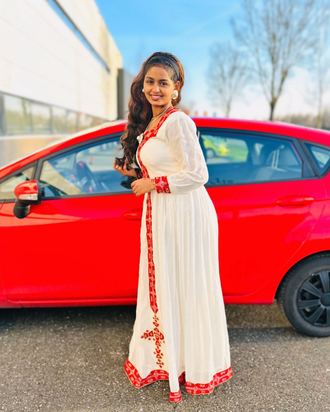 FANTA RADIANT RED EMBROIDERED HABESHA KEMIS | ETHIOPIAN CLOTHING | HABESHA DRESS FOR EVENTS