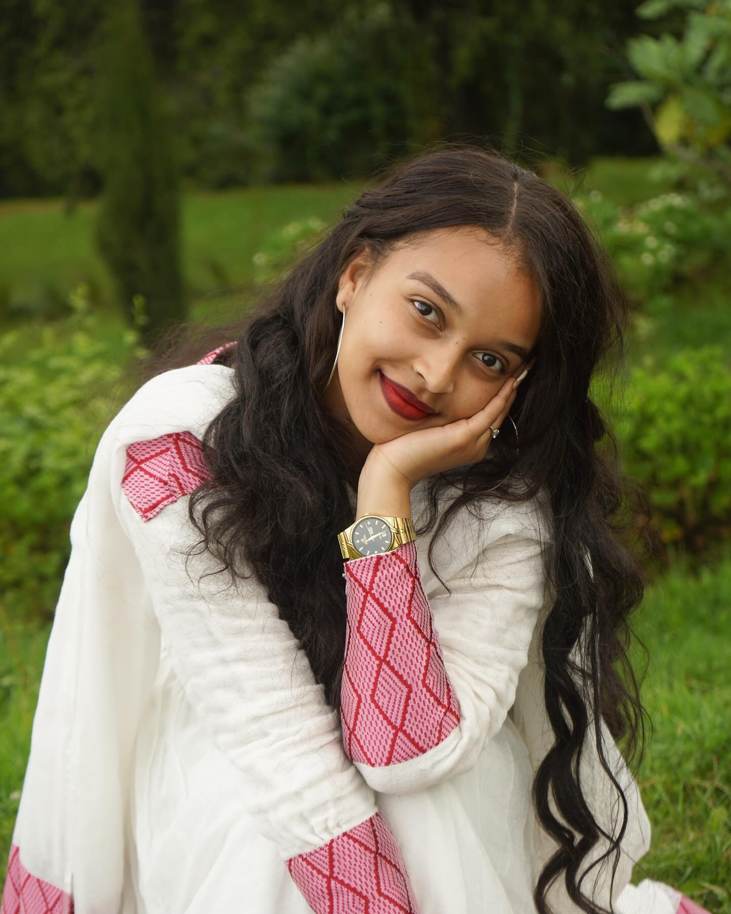 LETESENBET ROMANTIC WHITE HABESHA KEMIS | RED/PINK EMBROIDERY HABESHA DRESS | ETHIOPIAN CLOTHING