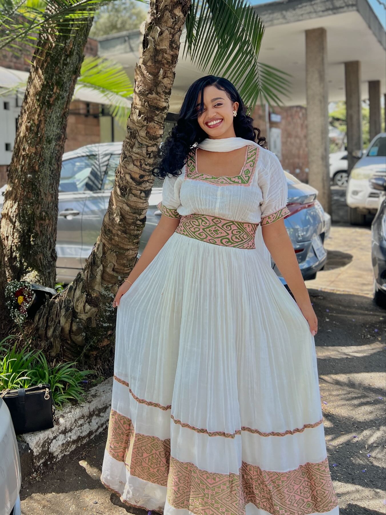 HABESHA CLOTH PINK & GREEN HABESHA TRADITIONAL DRESS 