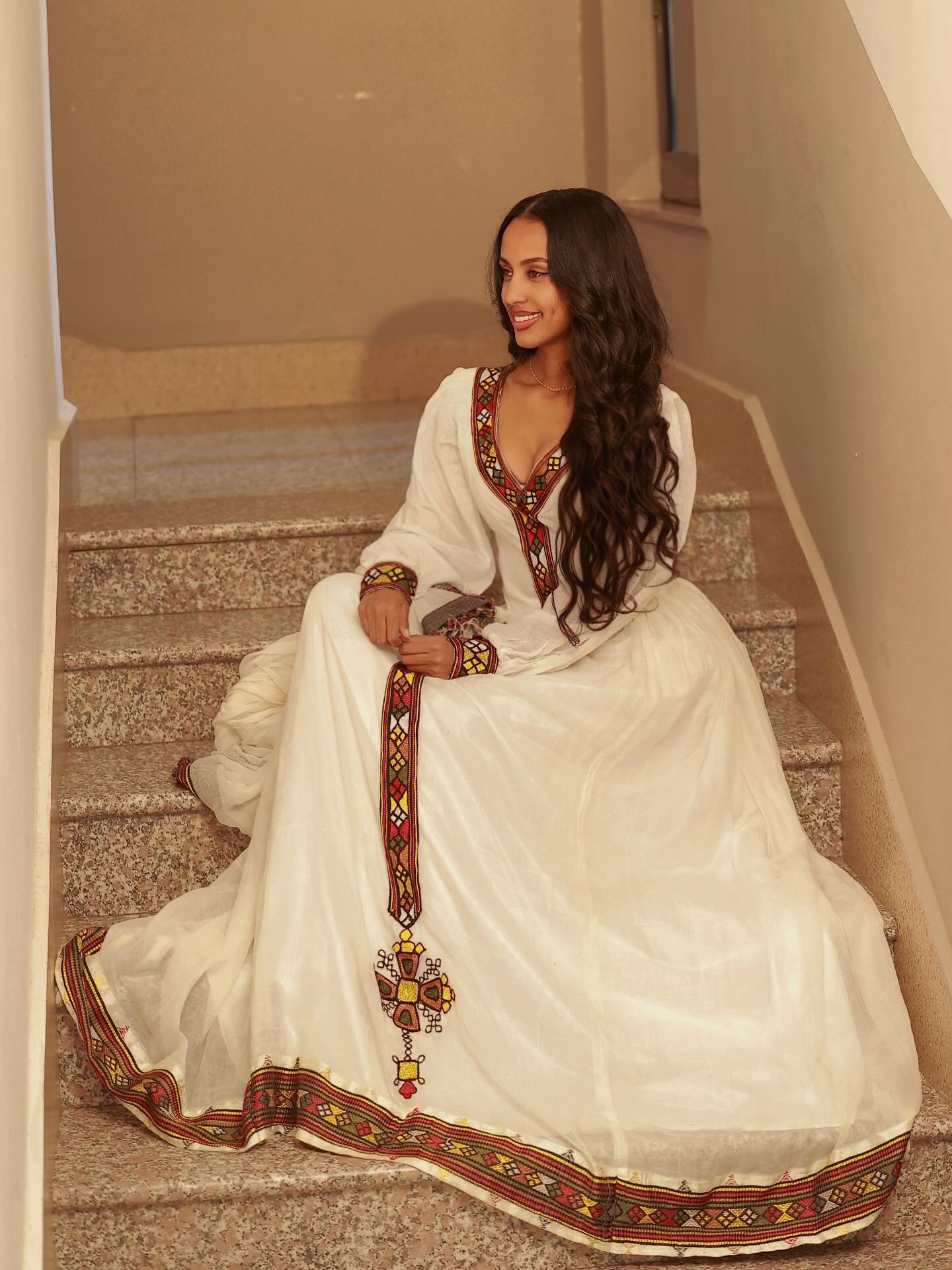 LONG SLEEVE HABESHA KEMIS – MULTICOLOR EMBROIDERED ETHIOPIAN TRADITIONAL DRESS
