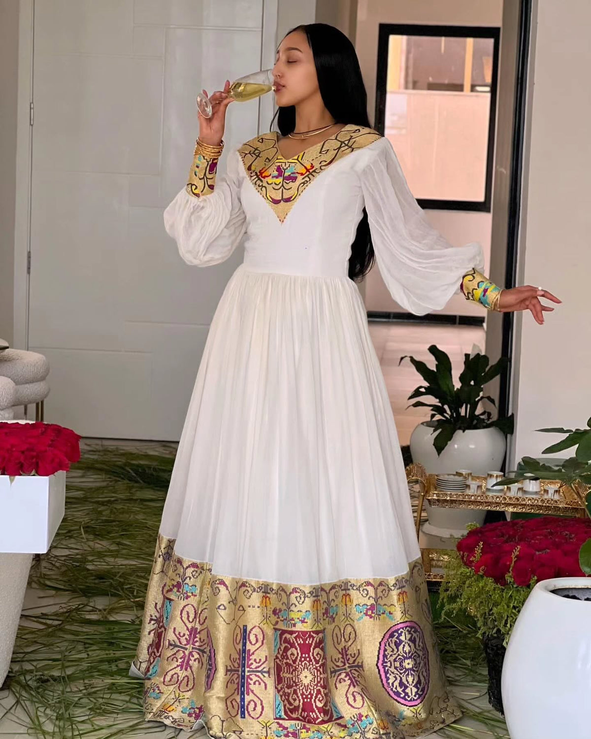 MINA TRADITIONAL ETHIOPIAN DRESS | CULTURAL HABESHA KEMIS | LONG SLEEVE HABESHA DRESS