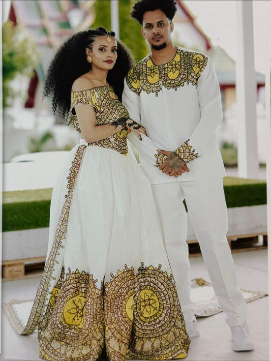 HABESHA KEMIS MATCHING COUPLE OUTFIT TRADITIONAL ETHIOPIAN DRESS