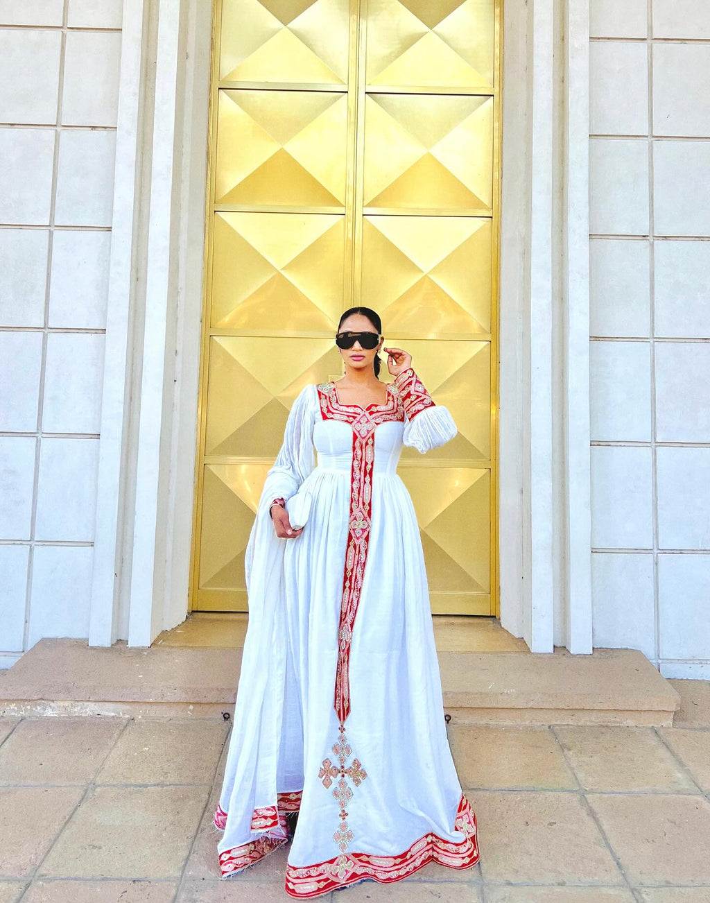 GRACEFUL WHITE & RED EMBROIDERED ETHIOPIAN ELEGANCE