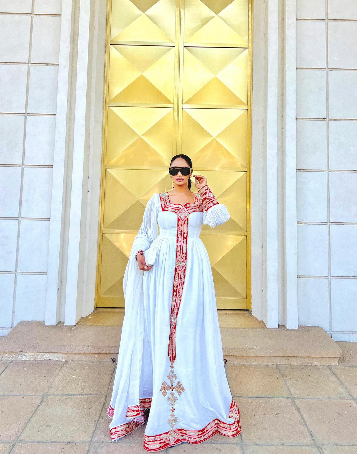 GRACEFUL WHITE & RED EMBROIDERED ETHIOPIAN ELEGANCE