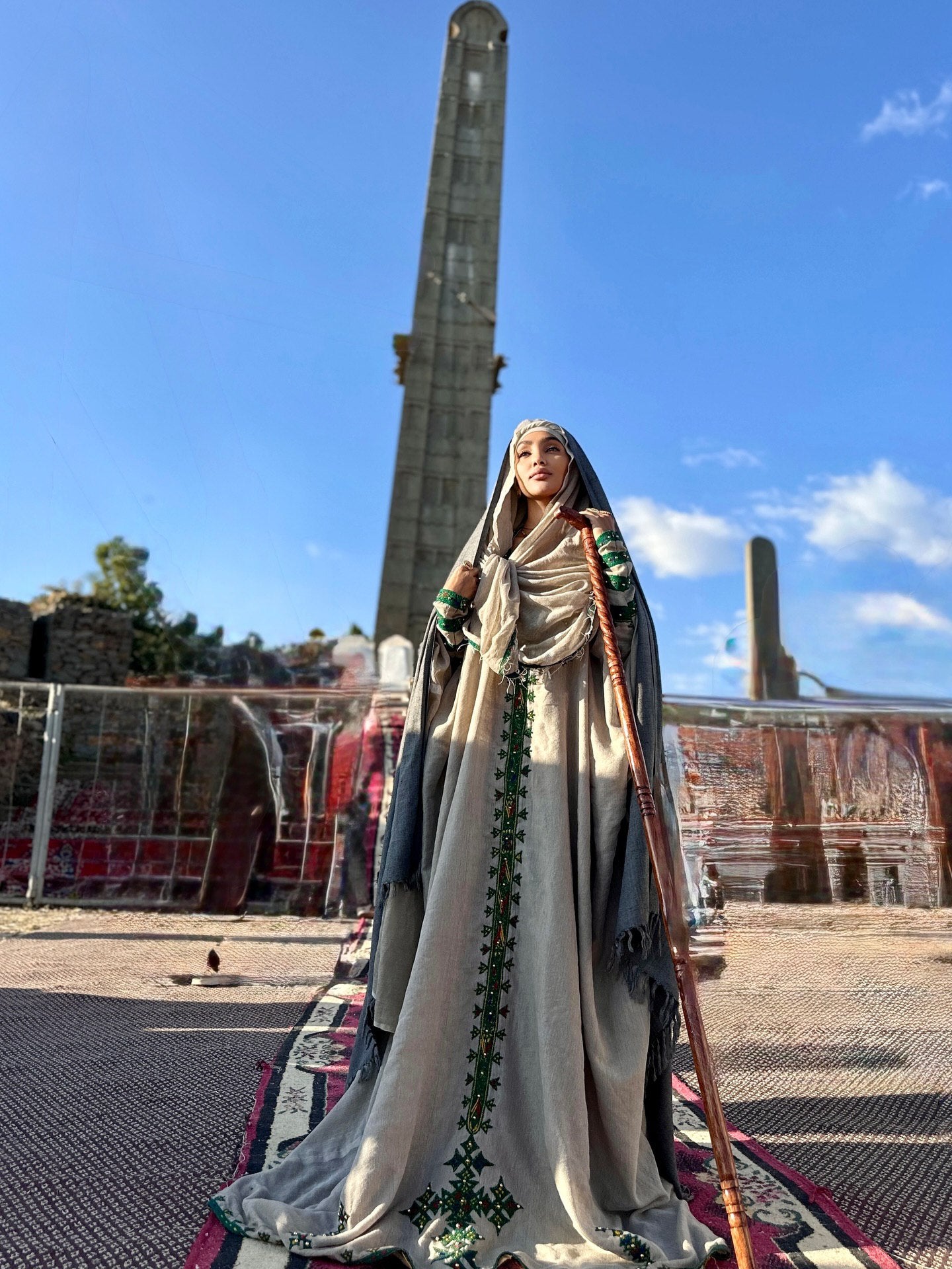 TRADITIONAL, GREEN-EMBROIDERED ETHIOPIAN STYLE