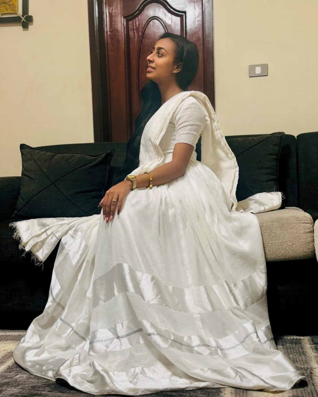 ROMI ETHIOPIAN TRADITIONAL DRESS | WHITE HABESSHA KEMIS | SHORT SLEEVE HABESHA DRESS