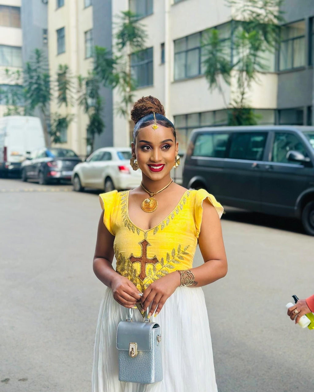 AYELECH YELLOW AND WHITE HABESHA DRESS | ETHIOPIAN DRESS FOR FESTIVE | SHORT SLEEVE HABESHA KEMIS