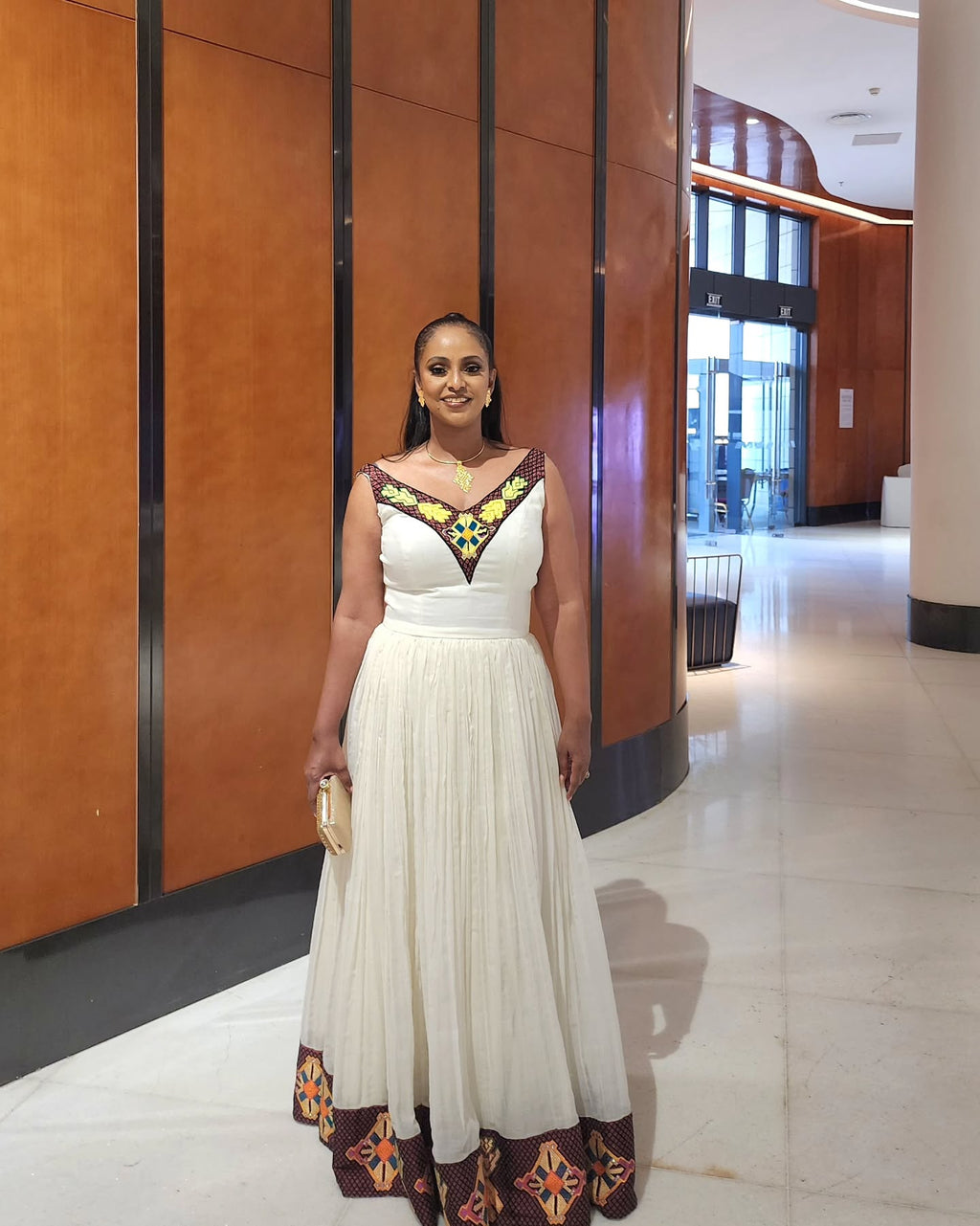 ETHIOPIAN TRADITIONAL DRESS WITH GEOMETRIC EMBROIDERY