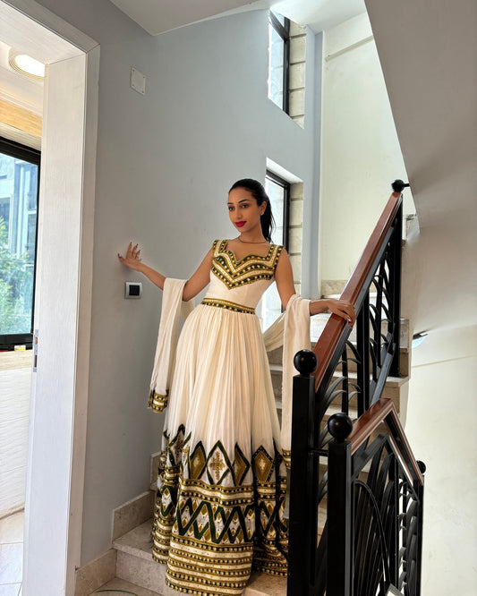 PREMIUM ETHIOPIAN TRADITIONAL WEDDING STYLE WITH CULTURAL EMBROIDERY