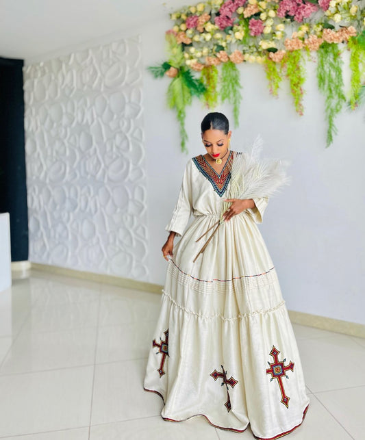 WHITE HABESHA KEMIS | ETHIOPIAN TRADITIONAL DRESS