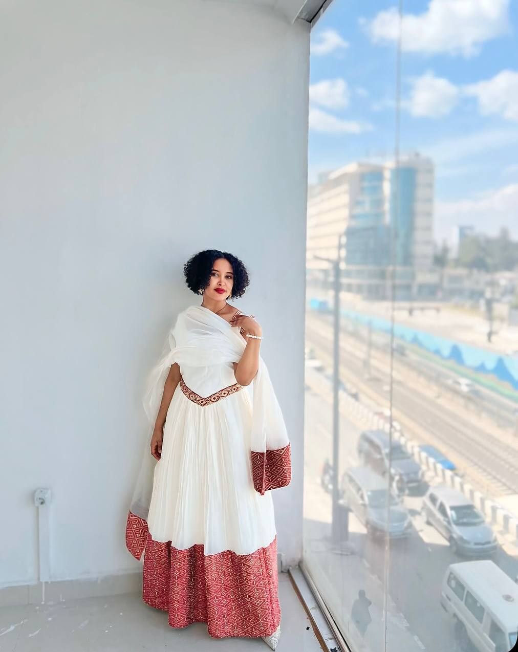 ZEWDNESH SLEEVELESS HABESHA KEMIS | RED WOVEN HABESHA KEMIS | ETHIOPIAN TRADITIONAL DRESS STYLE