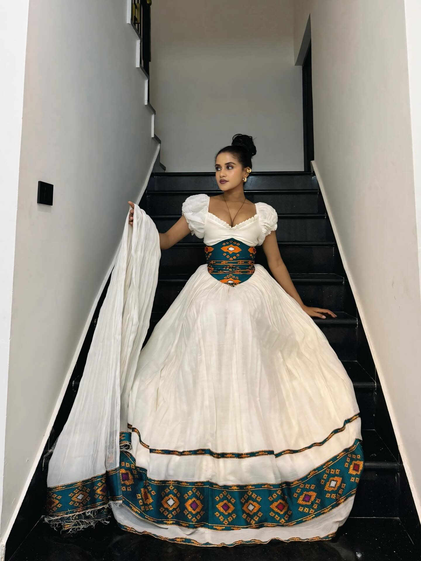 SHORT SLEEVE HABESHA DRESS INSPIRED BY ETHIOPIAN CLOTHING AND TRADITIONAL DESIGN