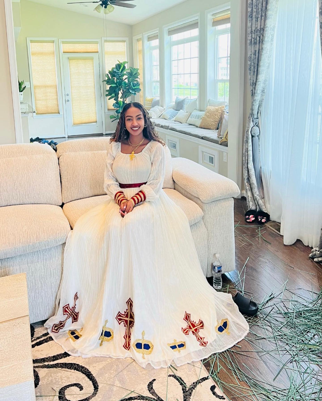 WHITE HABESHA KEMIS WITH CROSS EMBROIDERY | AUTHENTIC ETHIOPIAN TRADITIONAL WEAR