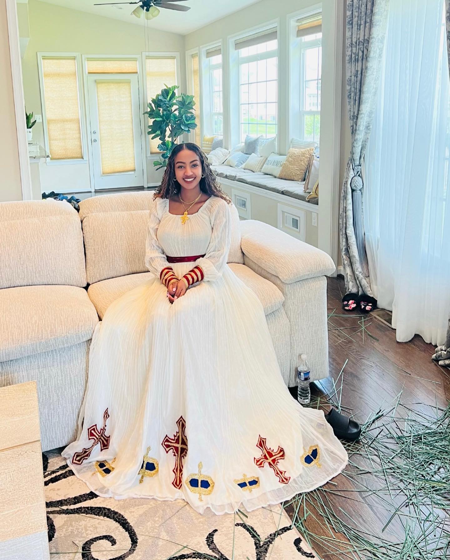 WHITE HABESHA KEMIS WITH CROSS EMBROIDERY | AUTHENTIC ETHIOPIAN TRADITIONAL WEAR