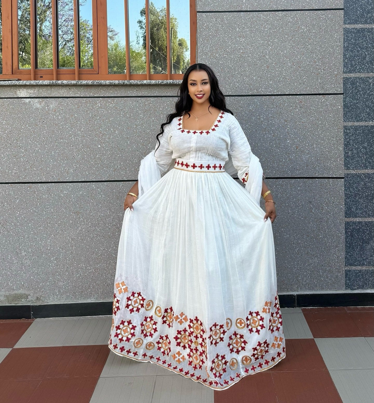 RED AND GOLD HABESHA DRESS | AUTHENTIC TRADITIONAL ETHIOPIAN CLOTHING