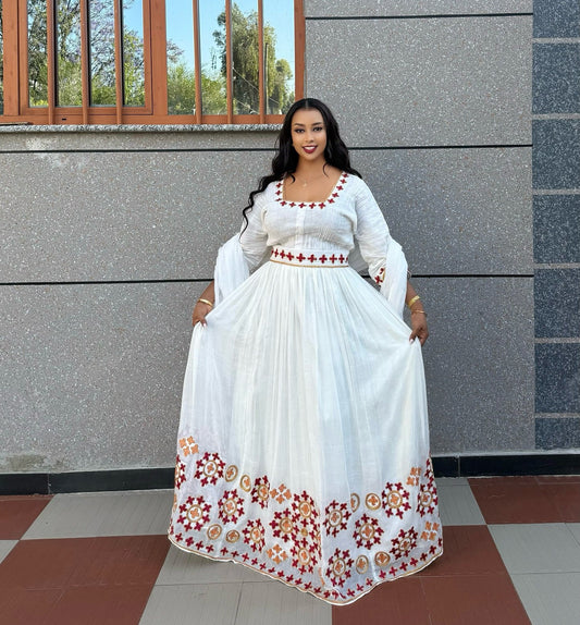 RED AND GOLD HABESHA DRESS | AUTHENTIC TRADITIONAL ETHIOPIAN CLOTHING