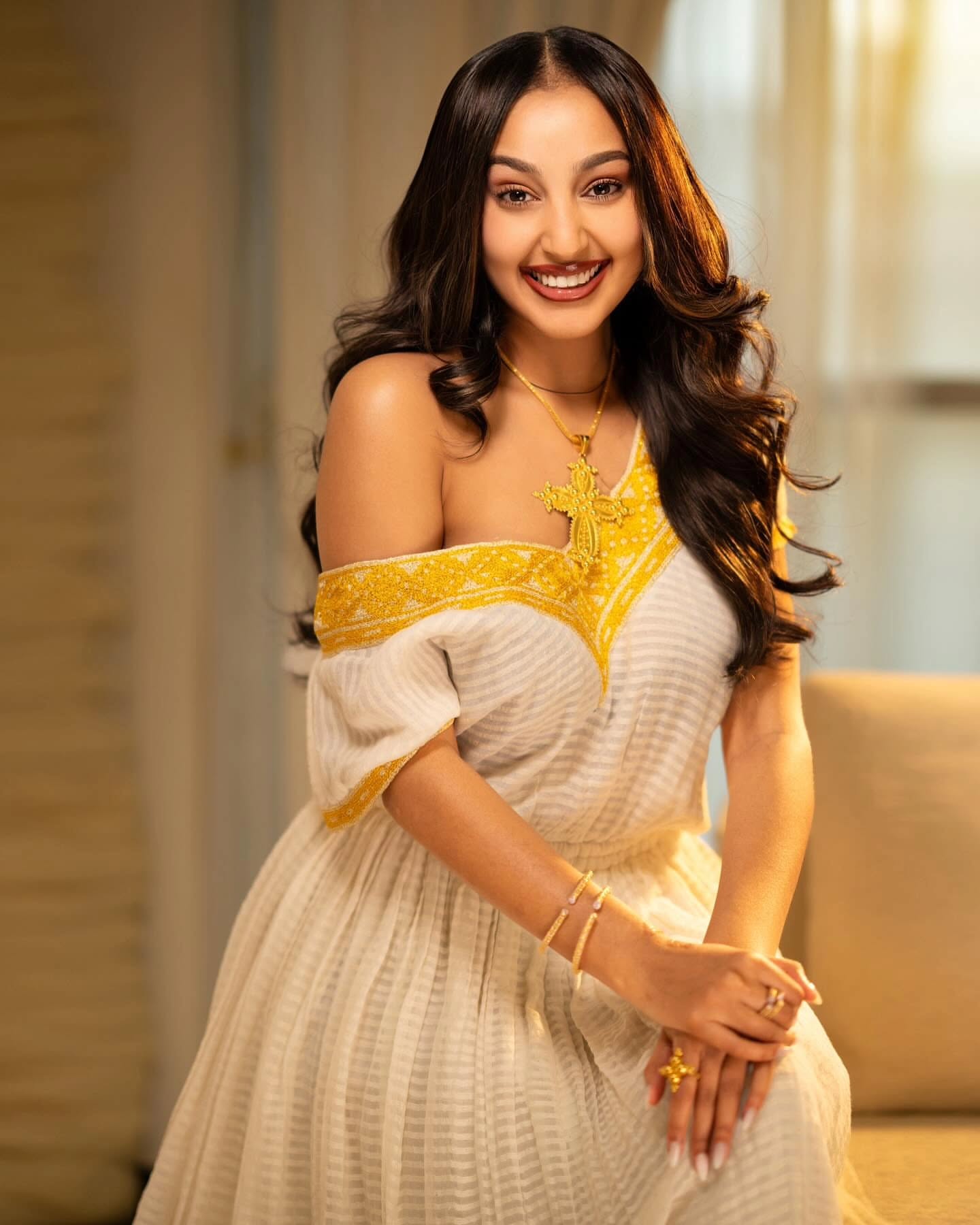 HIYABEY YELLOW WOVEN HABESHA KEMIS | ETHIOPIAN TRADITIONAL DRESS COLLECTION | FESTIVE HABESHA DRESS