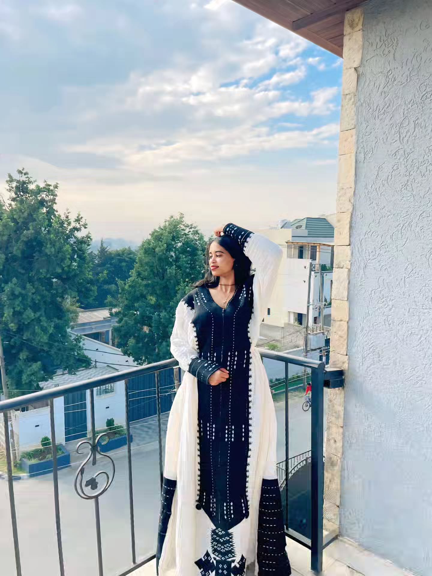 HABESHA KEMIS BLACK AND IVORY HABESHA DRESS INSPIRED BY ETHIOPIAN CLOTHING HERITAGE