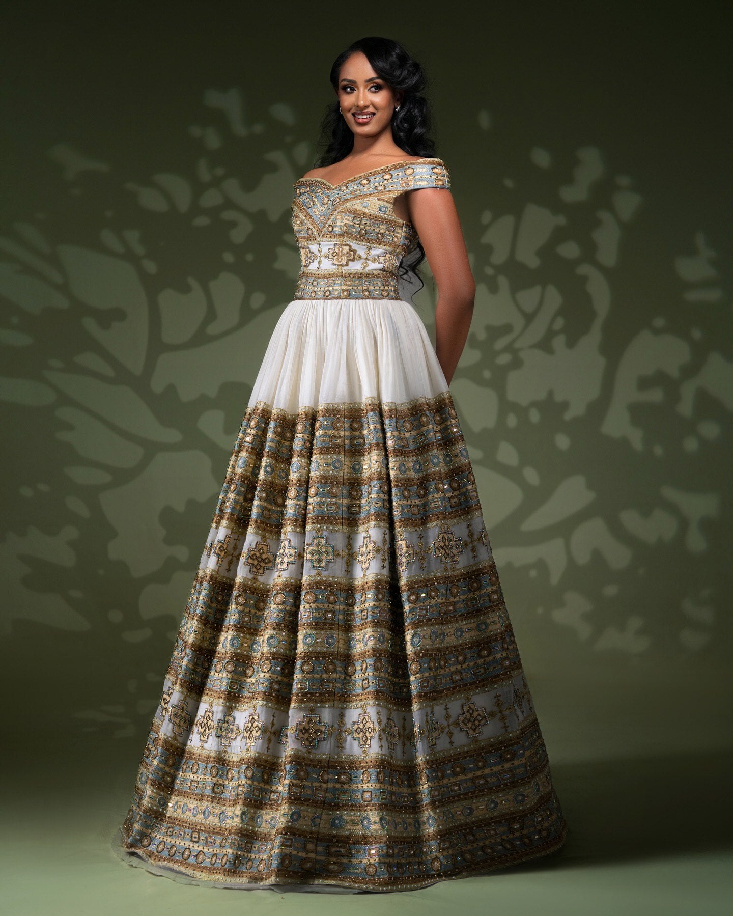 OFF SHOULDER HABESHA DRESS FOR ETHIOPIAN WEDDING CEREMONIES