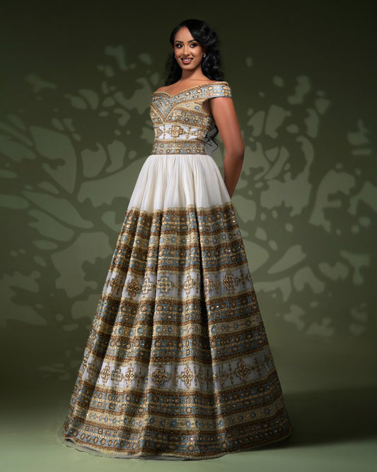 OFF SHOULDER HABESHA DRESS FOR ETHIOPIAN WEDDING CEREMONIES