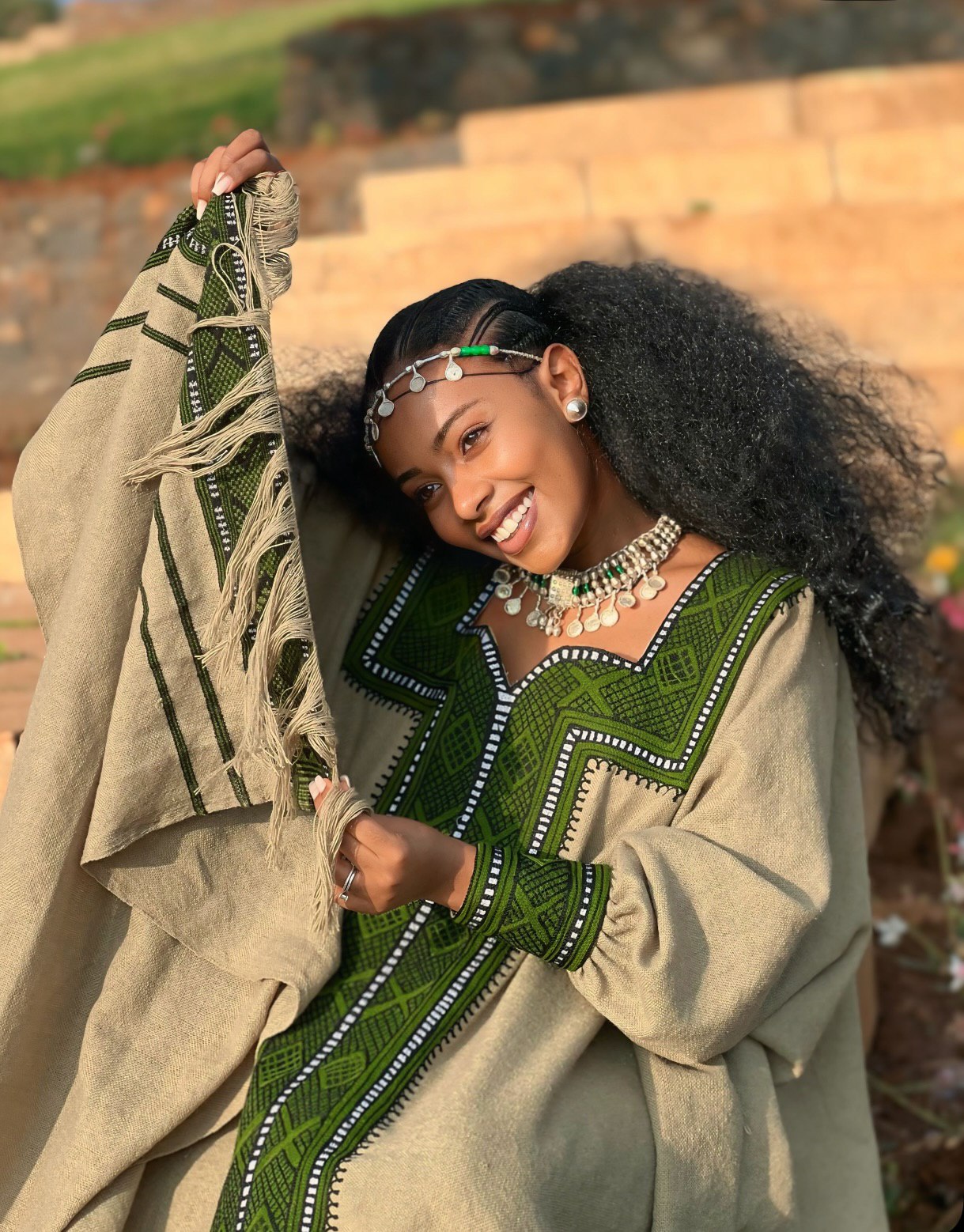 SENBETE GREEN WOVEN HABESHA DRESS | ETHIOPIAN TRADITIONAL DRESS | BEAUTIFUL HABESHA KEMIS