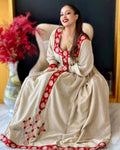 RED WOVEN LONG SLEEVE HABESHA KEMIS HABESHA DRESS ETHIOPIAN TRADITIONAL DRESS STYLE FOR CULTURAL CELEBRATIONS